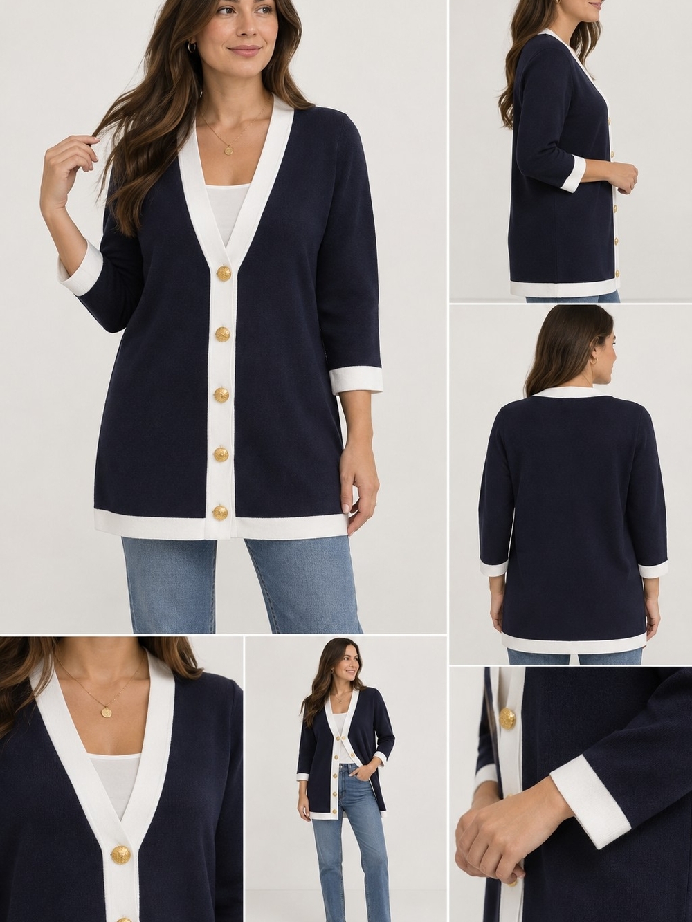 Tuckernuck Classic Navy and White Button-Front Cardigan Sweater M